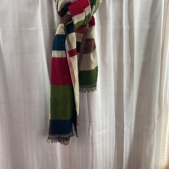 Natura Striped Wool Blend Scarf Shawl Wrap Fringe Beige Red Green Blue Brown - Picture 3 of 7